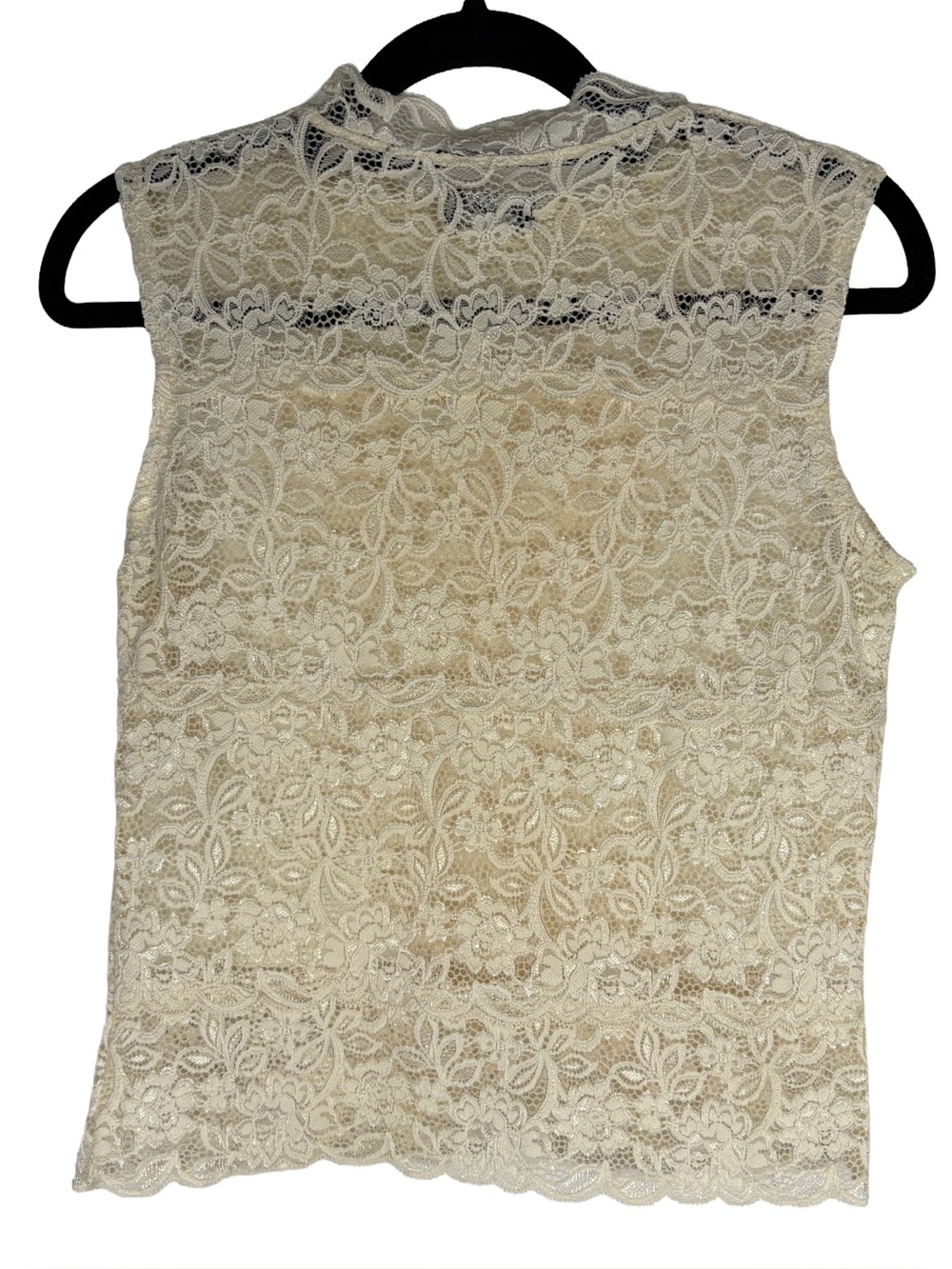 Pretika Lace Mock Neck Sleeveless Top – Cream Floral Lace Y2K Romantic Blouse - Picture 7 of 13